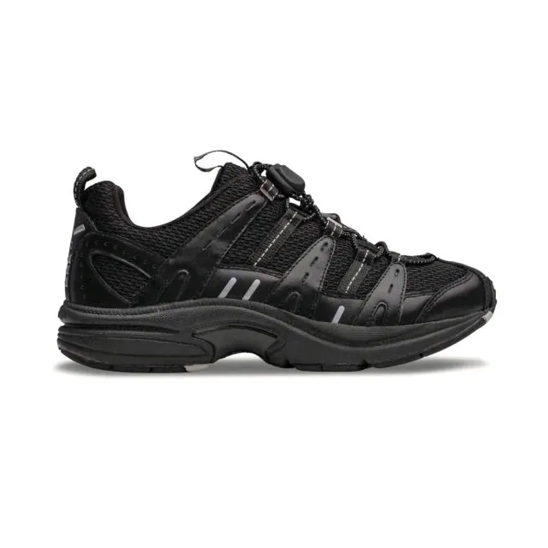 The Dr. Comfort Refresh in black, three-quarter view showing the mesh upper and the cushioned sole