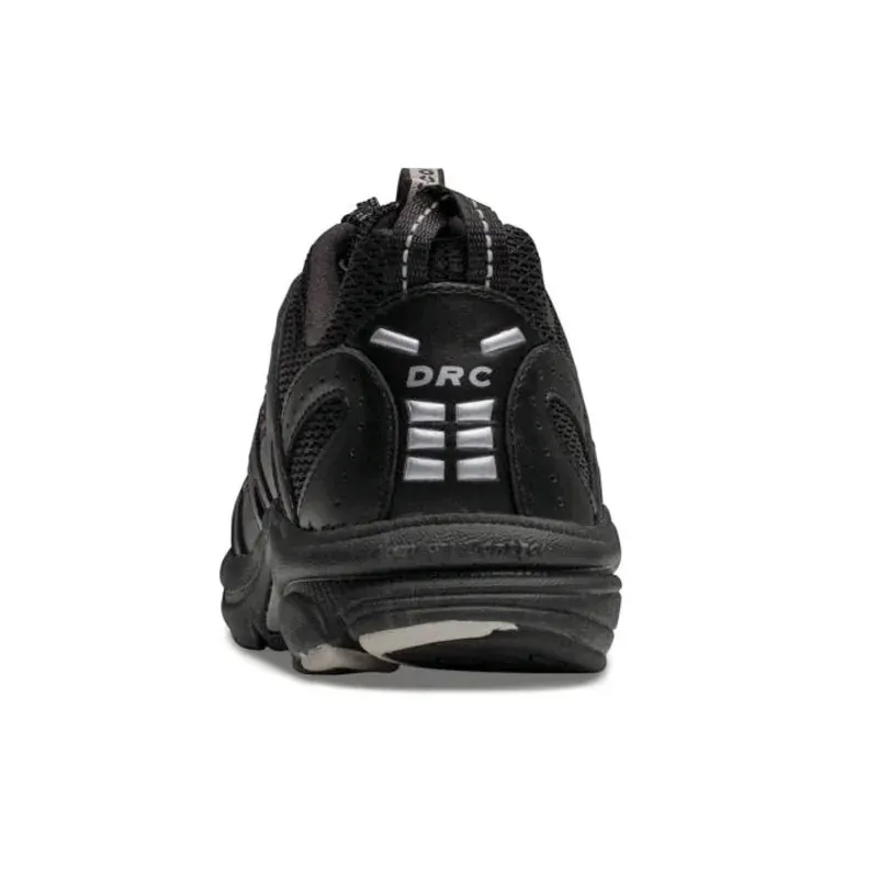The Dr. Comfort Refresh in black from behind, showing the padded collar and the firm heel counter