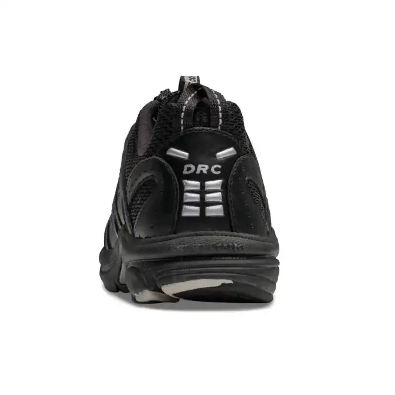 The Dr. Comfort Refresh in black from behind, showing the padded collar and the firm heel counter