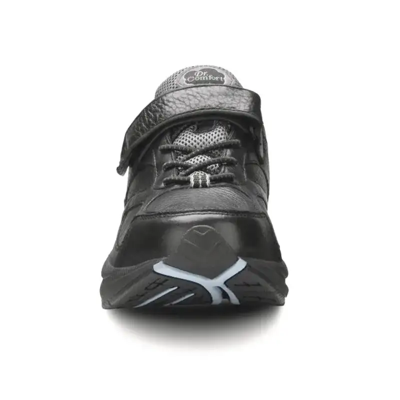 The Dr. Comfort Spirit in black, front view showing the width of the toe box