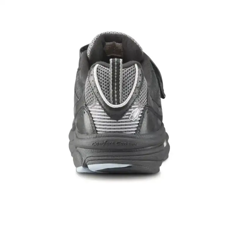 The Dr. Comfort Spirit in black from behind, showing the padded collar and the firm heel counter
