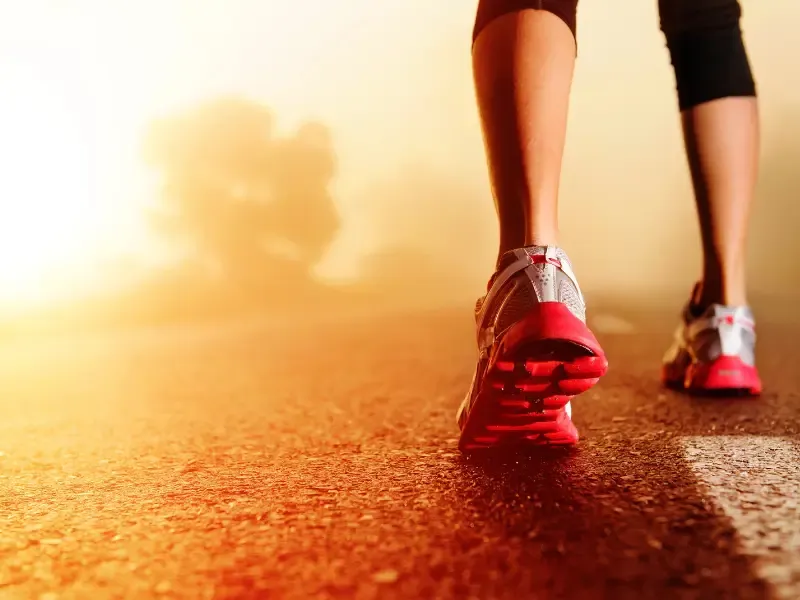 A runner's foot and lower leg mid-stride during a gait assessment