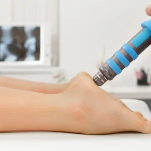 Shockwave therapy on heel for plantar fasciitis at Brunswick podiatry clinic