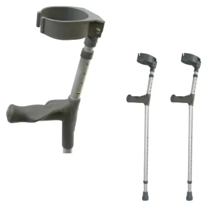 Pair of ergonomic forearm crutches used for podiatry injury recovery and mobility support